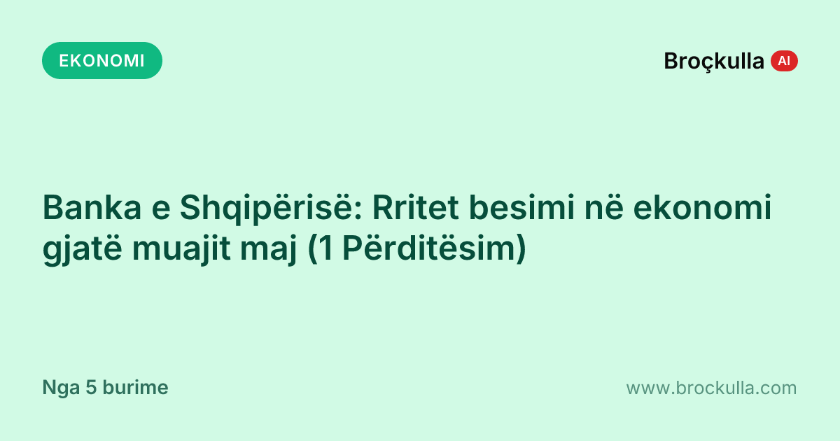 Banka e Shqipërisë: Rritet besimi në ekonomi gjatë muajit maj (1 Përditësim)